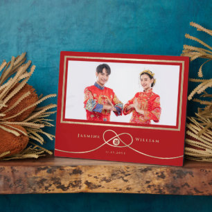 Gold Knot Double Happiness Chinesisches Hochzeitsf Fotoplatte