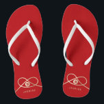 Gold Knot Gewerkschaft Doppeltes Glück Chinesische Flip Flops<br><div class="desc">Moderne minimalistische doppelte Zufriedenheit Knoten der Gewerkschaft, Liebe und Ehe in Rot und Gold. Das doppelte Glück ist ein klassisches und schönes Symbol, das bei allen chinesischen, orientalischen und asiatischen Hochzeiten verwendet wird. Mit Fett*fa*tin entworfen. Einfach mit eigenen Texten, Fotos oder Bildern anpassen. Für individuelle Anfragen wenden Sie sich bitte...</div>