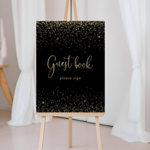 Gold Konfetti Fancy Schrift Gästebuch Schild
