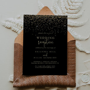 Gold Konfetti Fancy Schrift Hochzeitsempfang   Einladung