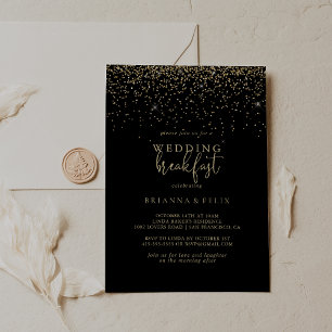 Gold Konfetti Fancy Schrift Hochzeitsfrühstück  Einladung