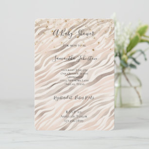 Gold Konfetti Rosafarbenes Zebra Baby-Party Einladung