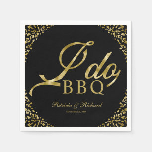 Gold Konfetti Schwarz Ich Tue BBQ Verlobungsfeier Serviette