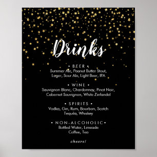 Gold Konfetti   Schwarzes Hochzeitsgetränke-Menü-S Poster