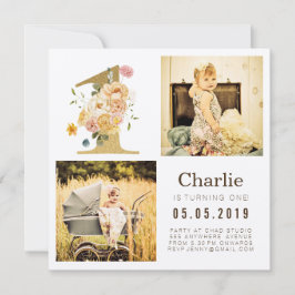 Gold Kraft Foil One 1. Geburtstag Foto Cards Einladung