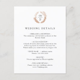 Gold Kranz mit einem Monogramm. Angaben zur Hochze Begleitkarte