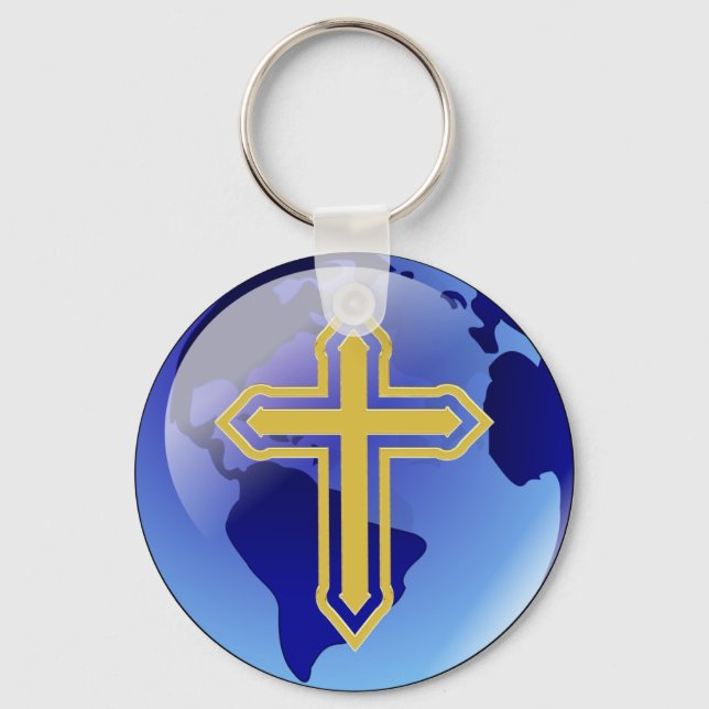 Gold Kreuz und Erde Schlüsselanhänger (Vorderseite)