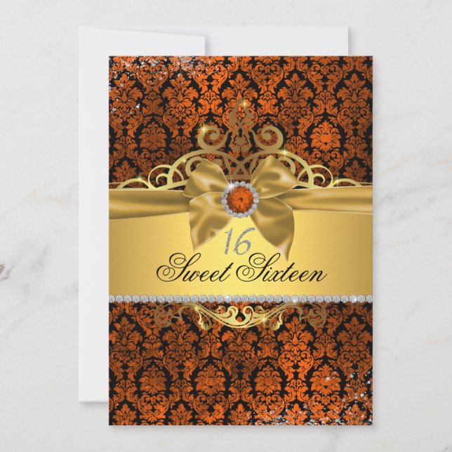 Gold Kupfer Damask 16 . Geburtstag Einladung (Vorderseite)