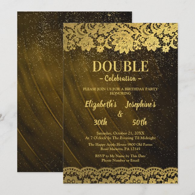 Gold Lace Adult Double Joint Birthday Party Einladung (Vorne/Hinten)