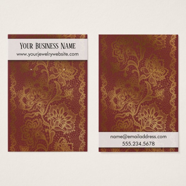 Gold Lace auf Burgundy Earring Holder Display Card (Vorne & Hinten)