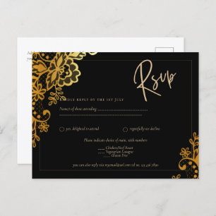 GOLD LACE Black All-in1 Wedding INVITE QR Code Postkarte