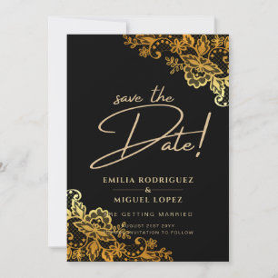 GOLD LACE Black All-in1 Wedding Save the Date Einladung