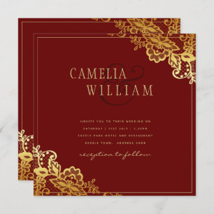 Gold Lace Bourgogne Mariage Invitations