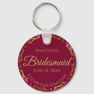 Gold Lace Bridesmaid Wedding Gift Burgundy Maroon Schlüsselanhänger
