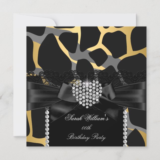 Gold Lace Diamond Heart Wild Birthday Party Einladung (Vorderseite)