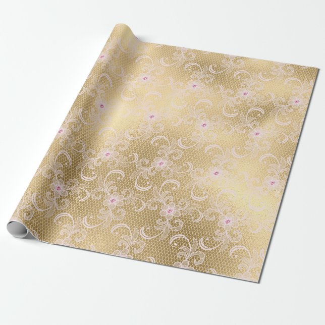 GOLD LACE ELEGANT BIRTHDAY WEDING WRAP GESCHENKPAPIER (Ungerollt)