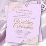 Gold Lace Elegant Lilac BUDGET Einladung zur Hochz<br><div class="desc">Diese preiswerten und freundlichen Einladungen für Hochzeiten sind die perfekte Wahl für Klasse, Stil und Schönheit zu einem günstigen Preis. Das Design ist mit einem Lila-, Lavendel- oder lila-hellen Hintergrund mit verzierten goldenen Gardinen und Wirbel in den Ecken ausgestattet. Die Typografie beinhaltet extravagante Schriftzeichen für einen Stil, der gleichzeitig einfach...</div>