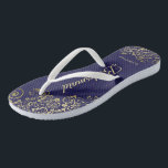 Gold Lace Elegant Navy Blue Bridesmaid Hochzeit Flip Flops<br><div class="desc">Diese eleganten Hochzeitskippen sind eine großartige Möglichkeit, um Ihren Brautmädchen zu danken und sie zu erkennen und ihnen nach einem langen Tag eine Erholung zu geben. Das schöne Design zeichnet sich durch ein elegantes Design mit goldfarbenen Spitzen-Frills auf marineblarem Hintergrund und extravagant goldfarbenen Schriftzeichen aus. Der Text liest Bridesmaid mit...</div>