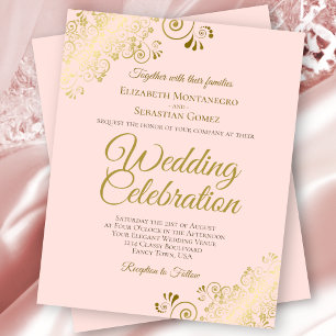Gold Lace Elegantes rosa BUDGET Hochzeit Einladung