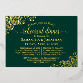 Gold Lace Emerald Green Wedding Probe Dinner Folieneinladung