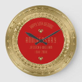 Gold Lace Frame 50th Wedding Anniversary Große Wanduhr