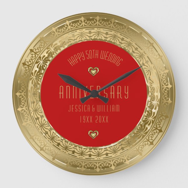 Gold Lace Frame 50th Wedding Anniversary Große Wanduhr (Vorderseite)