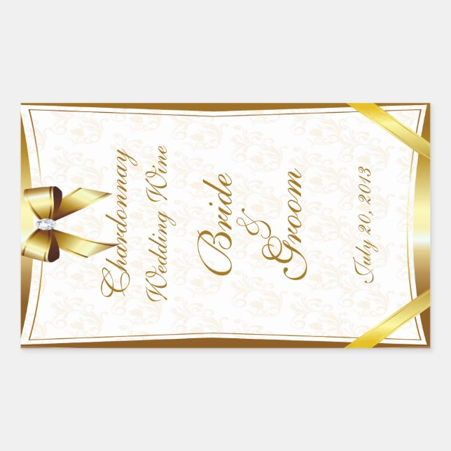 Gold Lace & Gold Wedding Wine Label Aufkleber (Vorderseite)