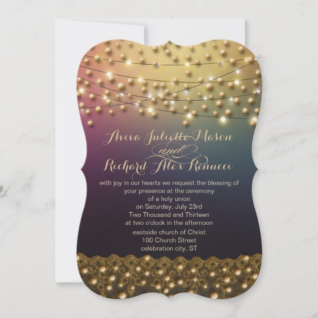 Gold Lace Lila unter den Stars Hochzeitseinladunge Einladung (Vorderseite)