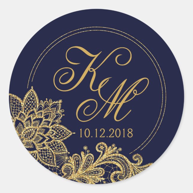 Gold Lace Marine Moderne Monogramme Étiquette (Devant)