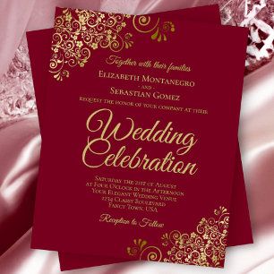 Gold Lace Maroon Burgundy BUDGET Hochzeit Einladun