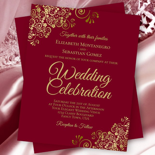 Gold Lace Maroon Burgundy BUDGET Hochzeit Einladun (Von Creator hochgeladen)