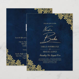 Gold Lace Navy Blue All-in-1 Wedding lädt QR Co.