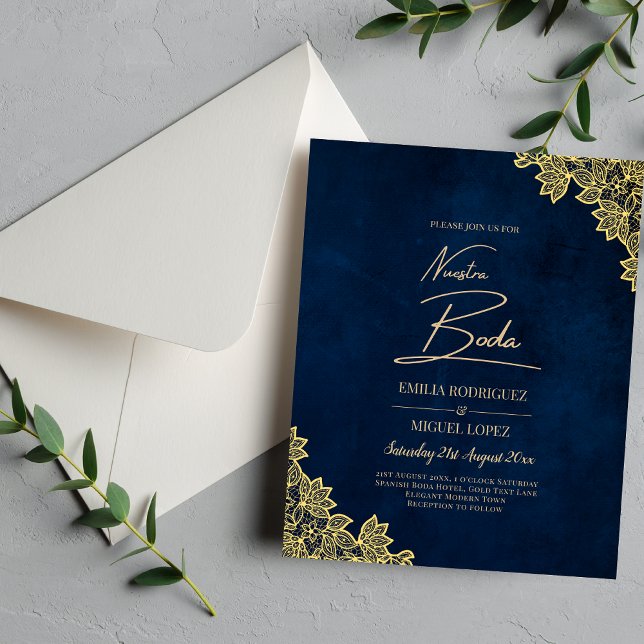 Gold Lace Navy Blue All-in-1 Wedding lädt QR Co. Flyer (Von Creator hochgeladen)