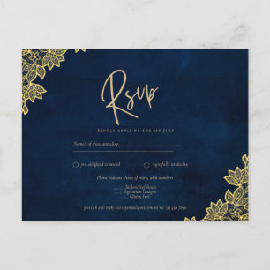 Gold Lace Navy Blue All-in-1 Wedding lädt QR Co. Postkarte