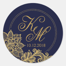 Gold Lace Navy Modernes Monogram Label