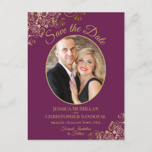 Gold Lace on Cassis Wedding Save the Date Foto Ankündigungspostkarte
