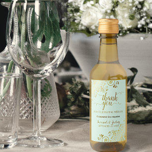 Gold Lace on Mint Green Wedding Danke Mini Weinetikett