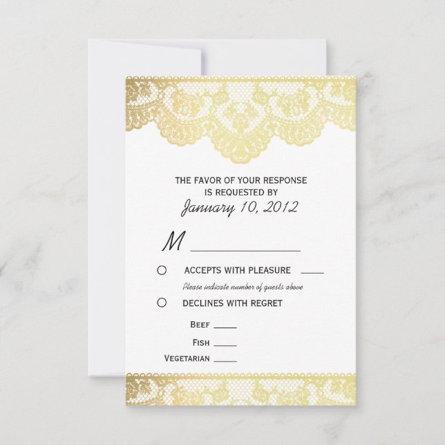 Gold Lace UAWG mit Optionen für das Essen RSVP Karte (Vorderseite)