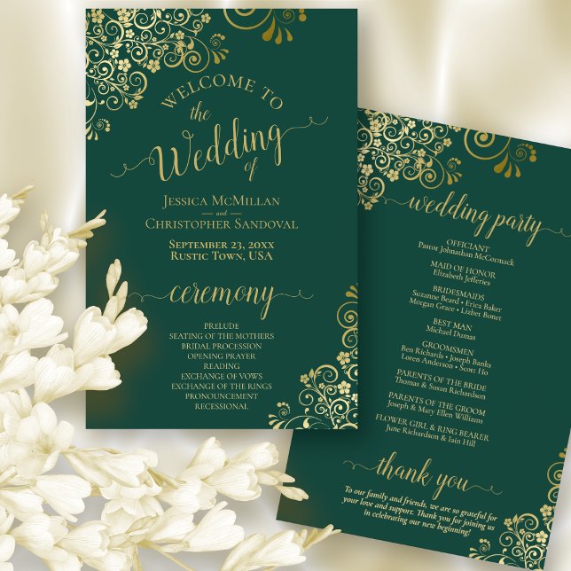 Gold Lace über das Emerald Green Budget Wedding Pr (Front and Back)
