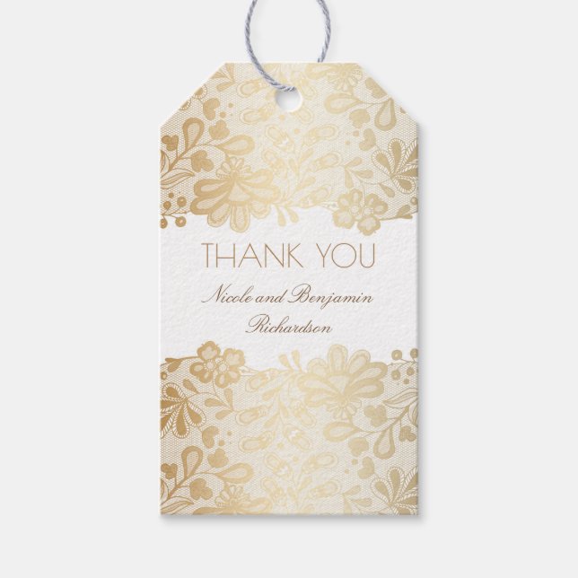 Gold Lace White Elegante Wedding Geschenkanhänger (Vorderseite)