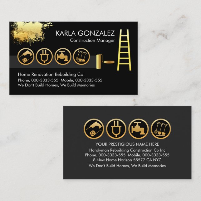 Gold Ladder Pinselstriche von Handyman Tools Visitenkarte (Vorne/Hinten)