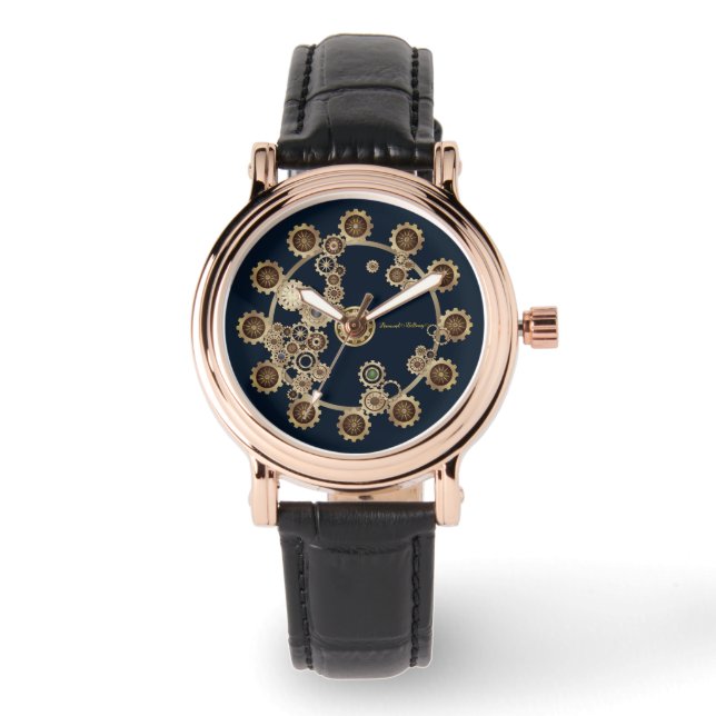 Gold Ladys Steampunk Armbanduhr (Vorderseite)
