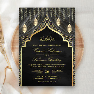 Gold Lanterns Dark Gray Vortain Muslime Hochzeit Einladung