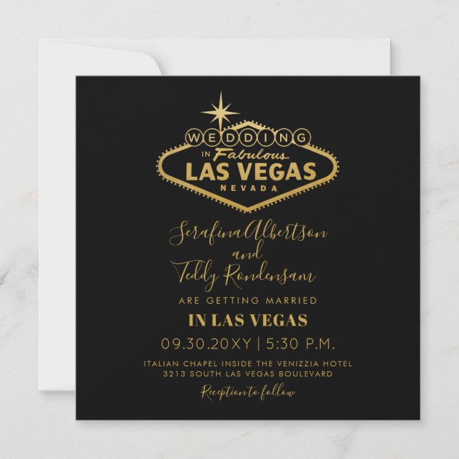 Gold Las Vegas Fabulous Destination Square Hochzei Einladung (Vorderseite)