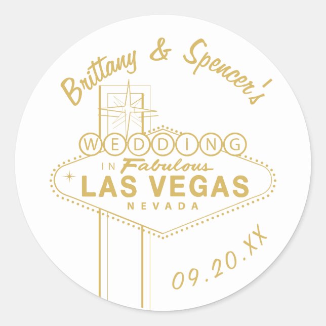 Gold Las Vegas Sign Wedding Runder Aufkleber (Vorderseite)