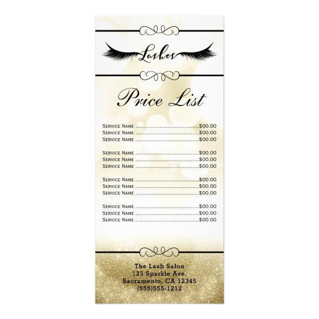 Gold Lashes Eyelash Extensions Beauty Salon Price Werbekarte (Vorne)