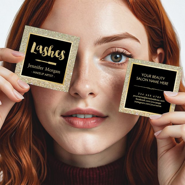 Gold Lashes Script Glitzer Glitzern Makeup Artist Quadratische Visitenkarte (Von Creator hochgeladen)