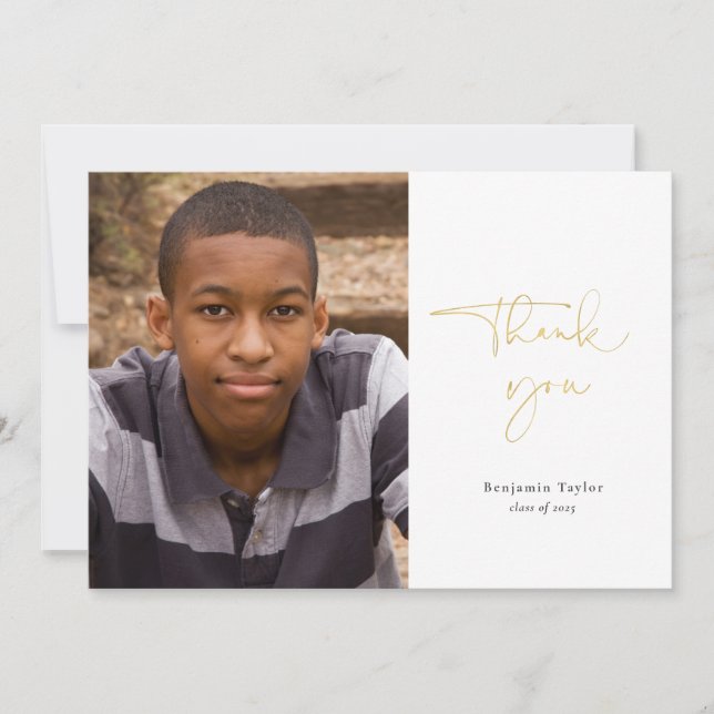 Gold Lässig Script Foto Abschluss Vielen Dank Dankeskarte (Vorderseite)