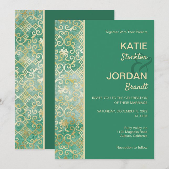 Gold Lattice Hochzeitseinladung Einladung (Vorne/Hinten)