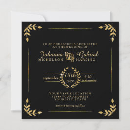 Gold Laurel Leaf Typografie Moderne einfache Hochz Einladung